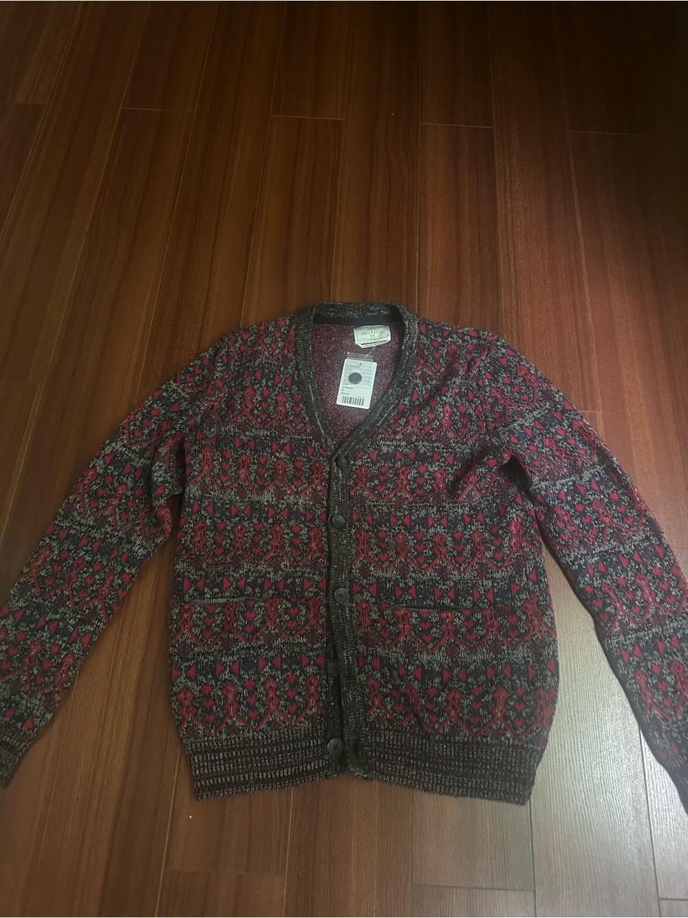Your Neighbors Men's Red & Gray Patterned Button-Front Cardigan Sweater
